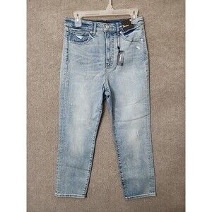 Express Slim Super High Rise Jeans Womens 6 Short Blue Distressed Stretch NEW